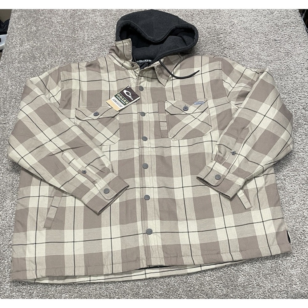 DRAKE Men's Campfire Flanne Jacket‎ Hoodie Quilted Plaid Men's 3XL NEW Magnetic